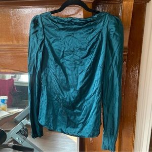 Deep emerald Vintage Bill Blass 100% silk long sleeve top XS